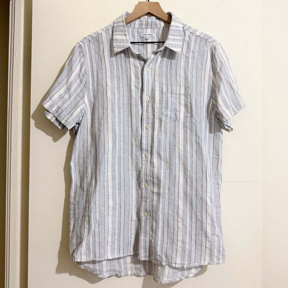 Banks Journal 100% Linen Striped Short Sleeve Button Up Shirt Men's M Coastal